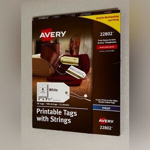Avery White Printable Tags with Strings - 12 Sheets - Inkjet - 22802